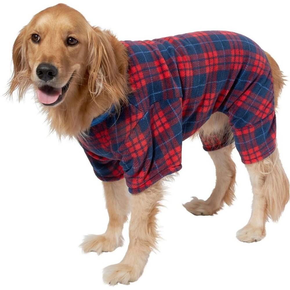 Wag-a-tude Red & Blue Plaid Fleece Dog Pajamas Large 21-24" Soft New